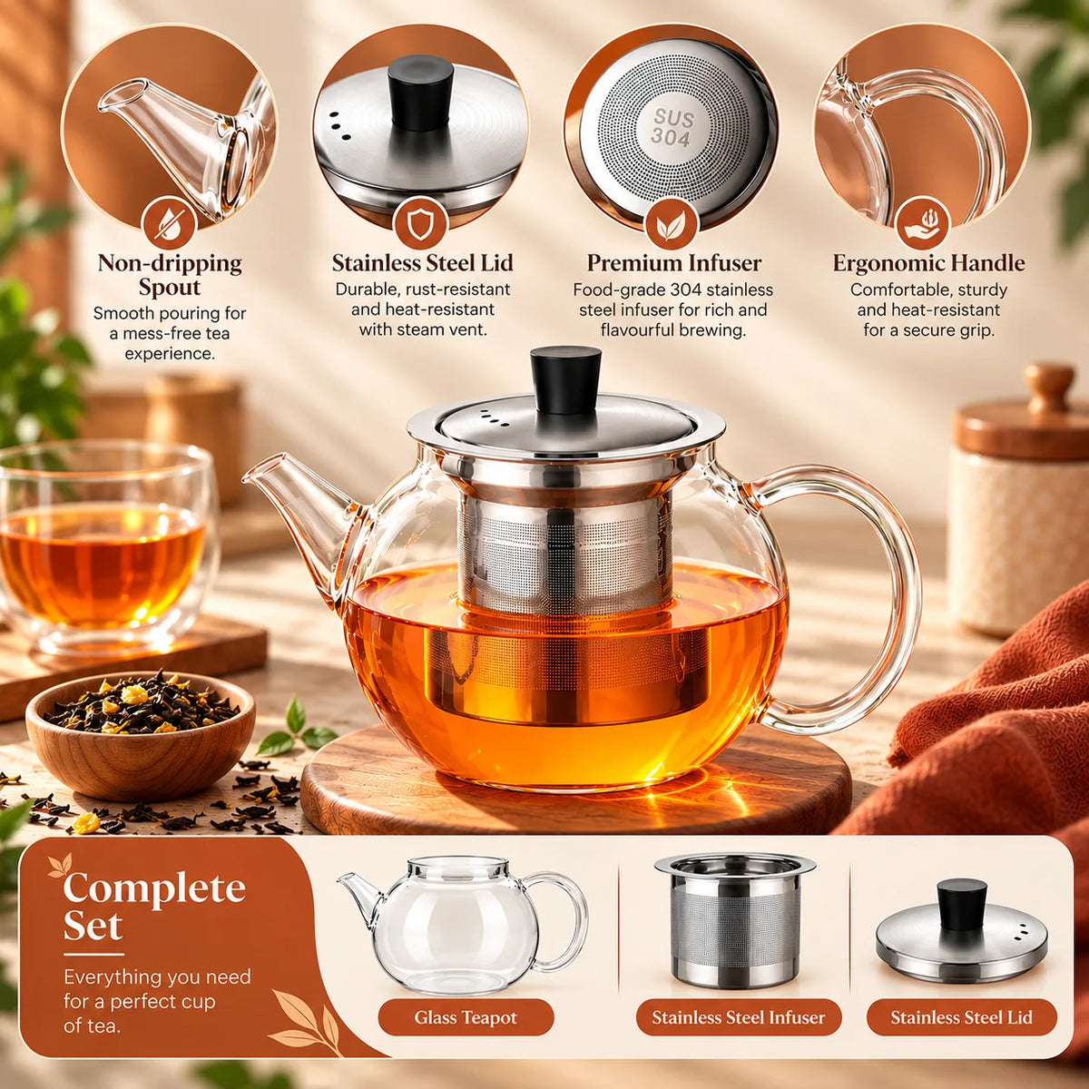 ClassicBrew 1 L Glass Teapot with Stainless Steel Infuser