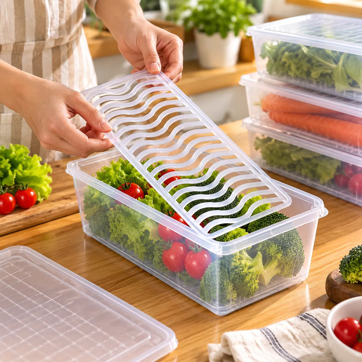 Fridge Storage Containers with Drain Tray
