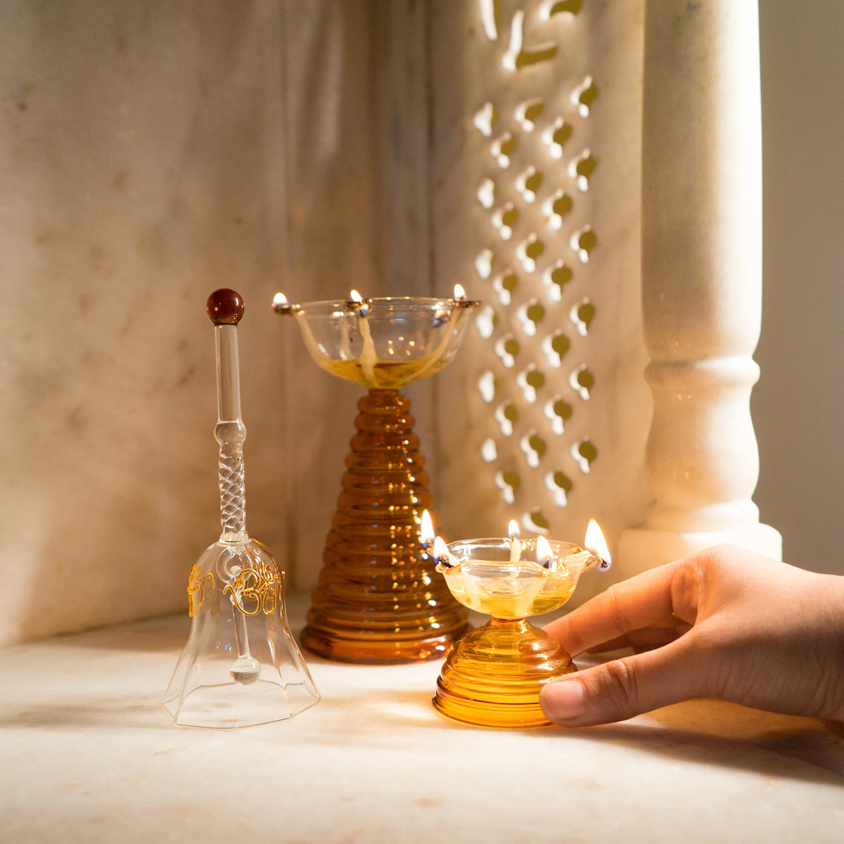 Decorative Glass Puja Bell