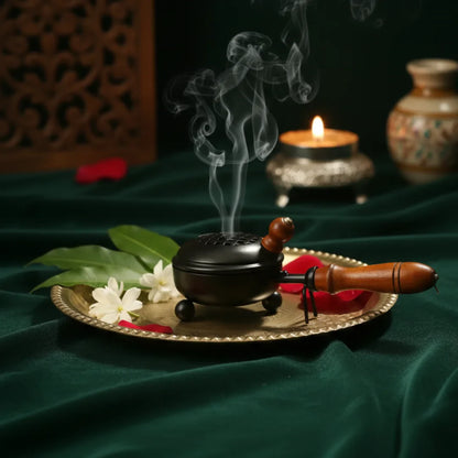 Elegant Metal Dhoop Dani with Wooden Handle