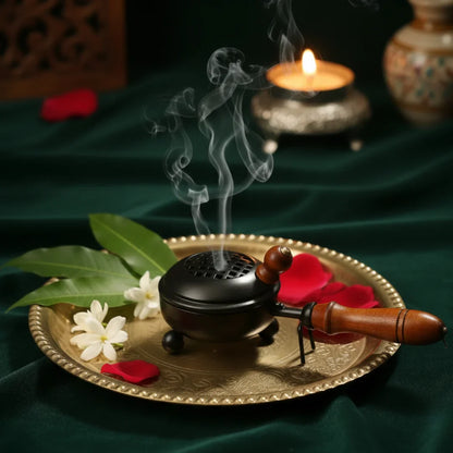Elegant Metal Dhoop Dani with Wooden Handle