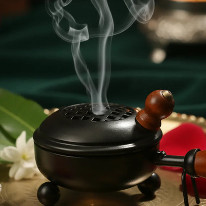 Elegant Metal Dhoop Dani with Wooden Handle