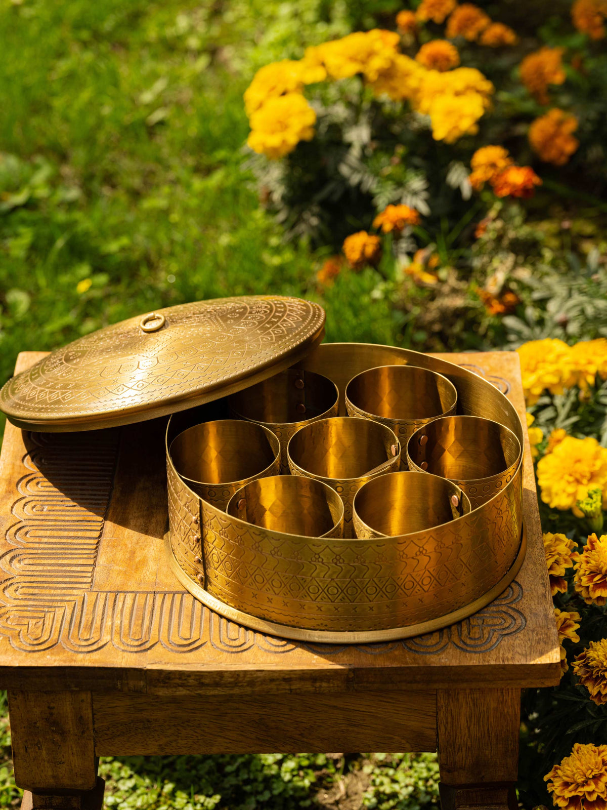 Golden Brass Masala Box