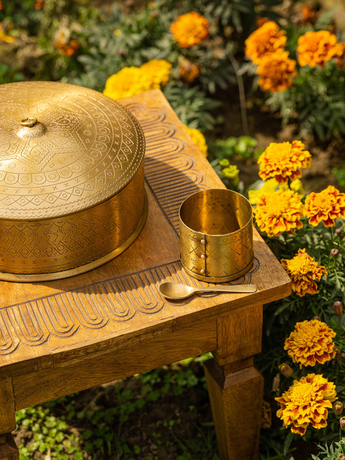 Golden Brass Masala Box