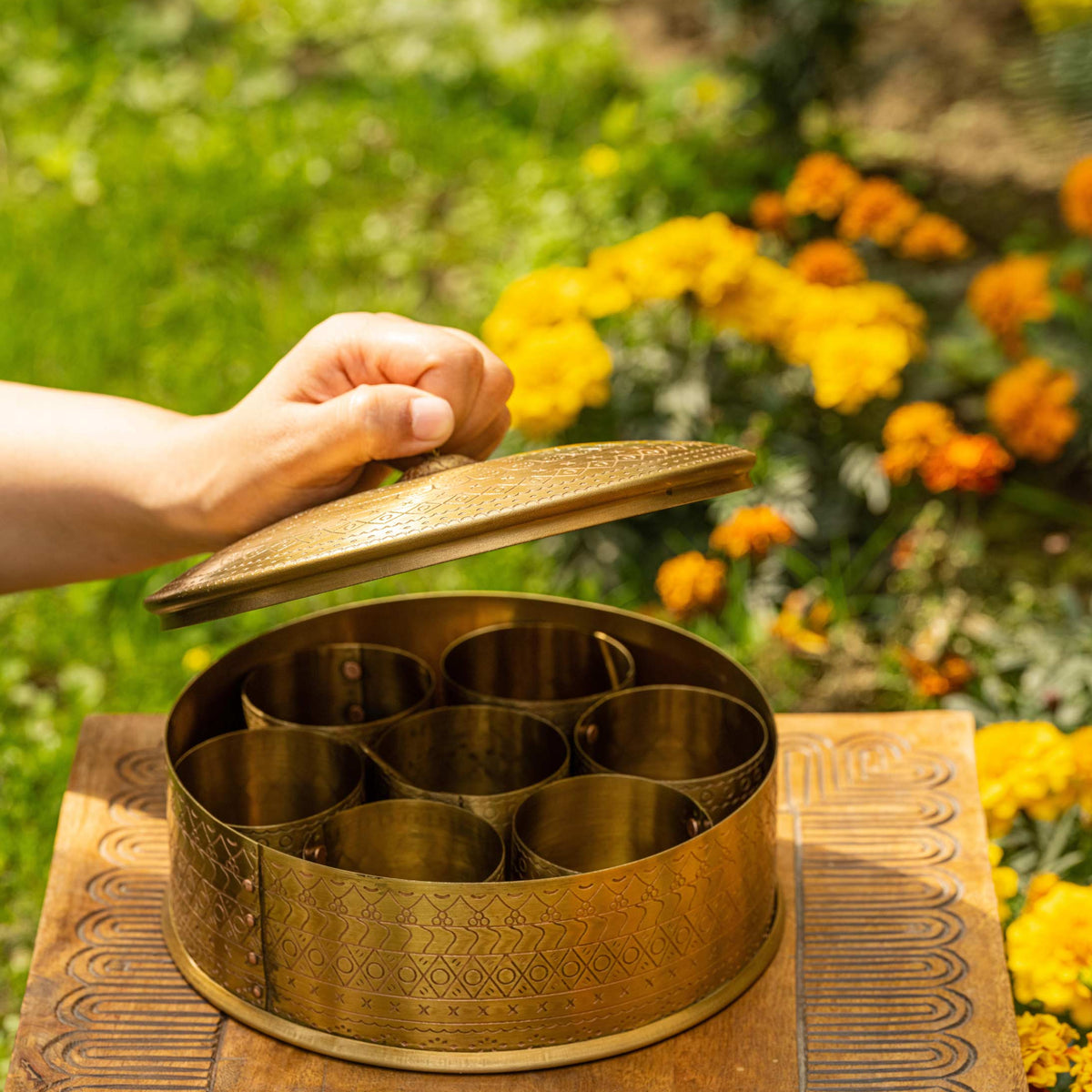 Golden Brass Masala Box
