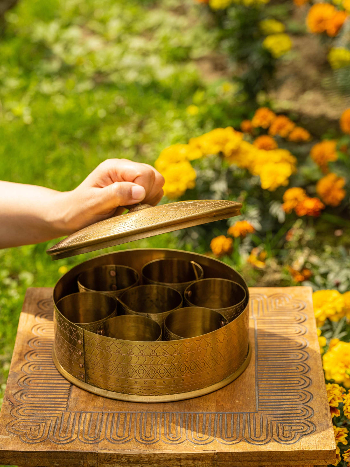 Golden Brass Masala Box
