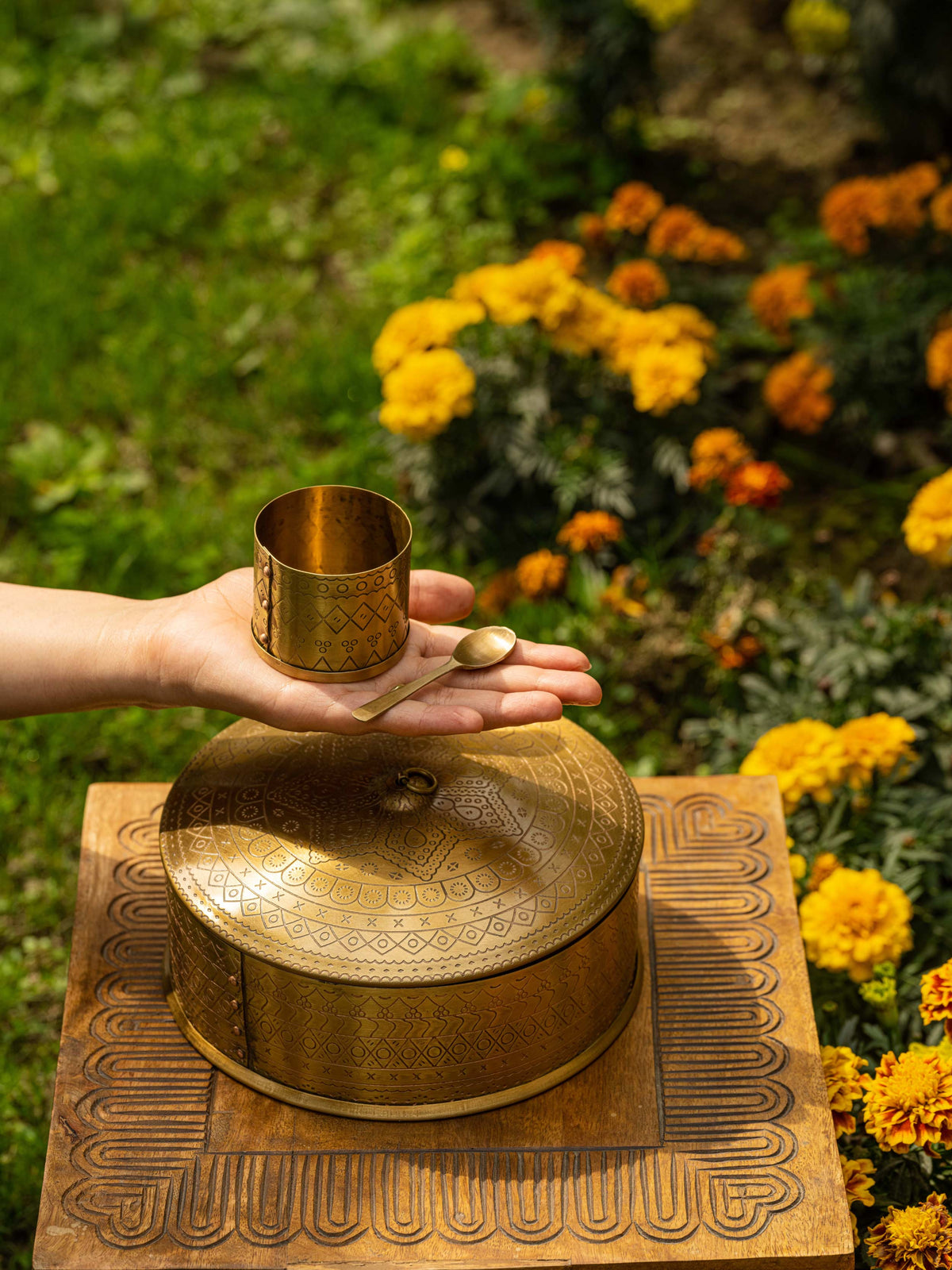 Golden Brass Masala Box