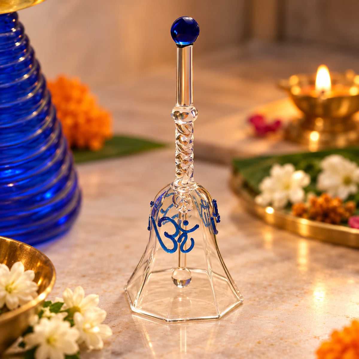 Decorative Glass Puja Bell with Om Design