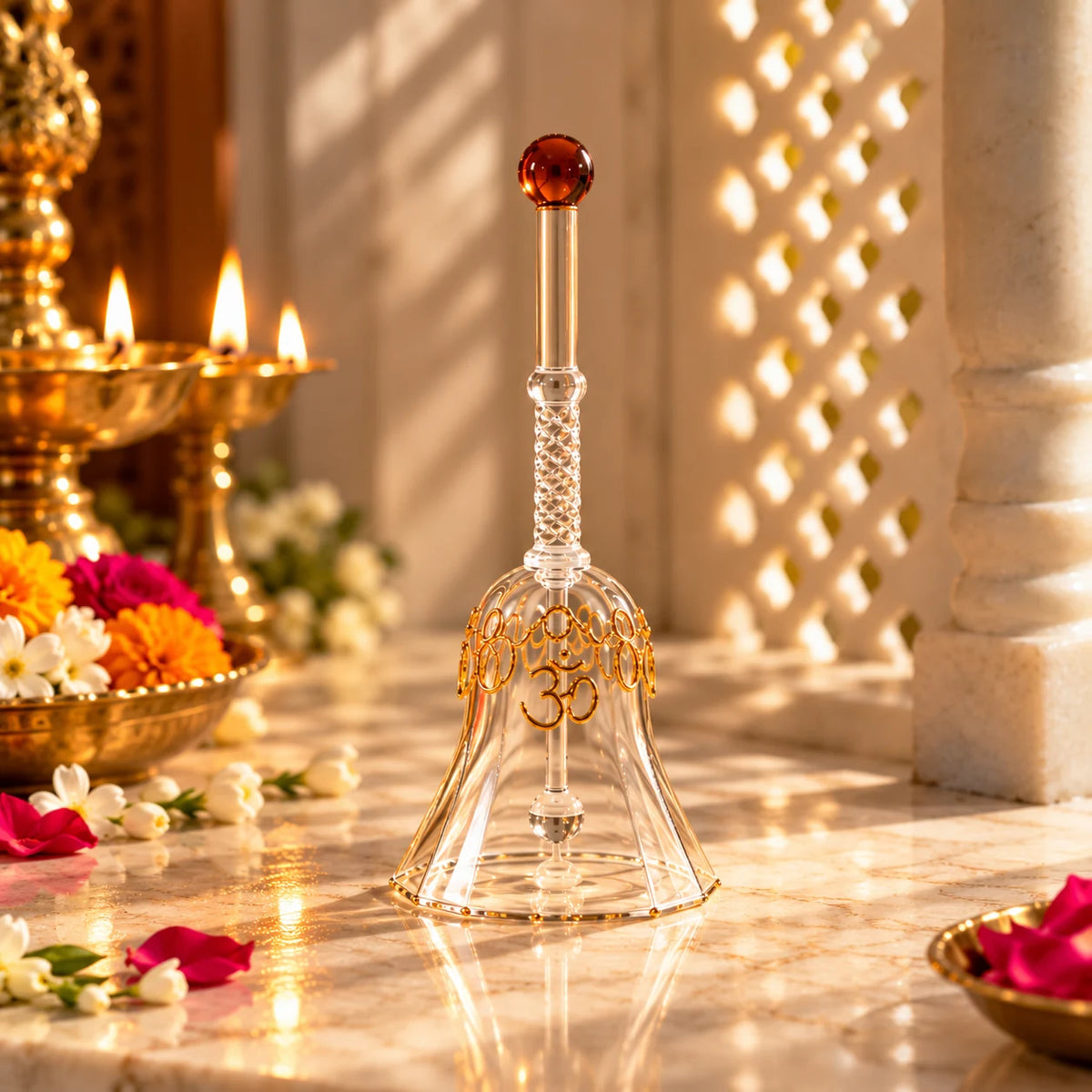Decorative Glass Puja Bell with Om Design