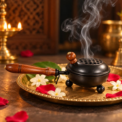 Iron Loban Burner (Dhoop Dani) with Wooden Handle