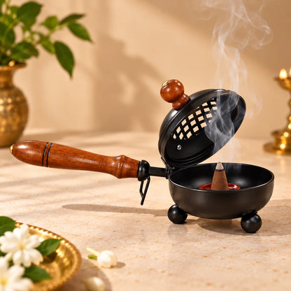 Iron Loban Burner (Dhoop Dani) with Wooden Handle