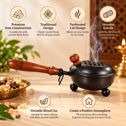 Iron Loban Burner (Dhoop Dani) with Wooden Handle