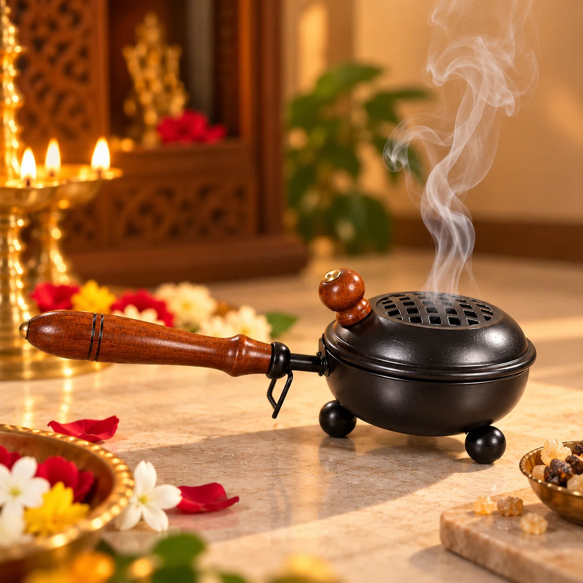 Iron Loban Burner (Dhoop Dani) with Wooden Handle