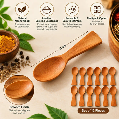 Neem Wood Masala Spoon Set – 12 Pieces