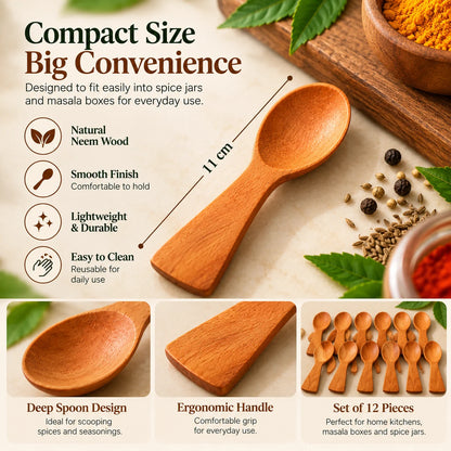 Neem Wood Masala Spoon Set – 12 Pieces