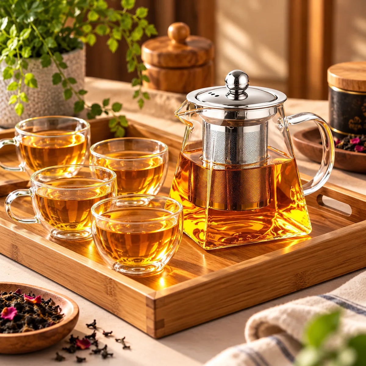 Pyramid Glass Teapot with Steel Infuser