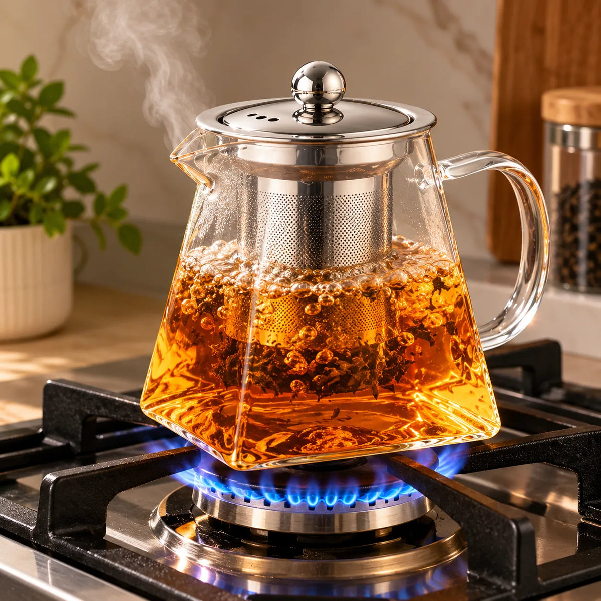 Pyramid Glass Teapot with Steel Infuser