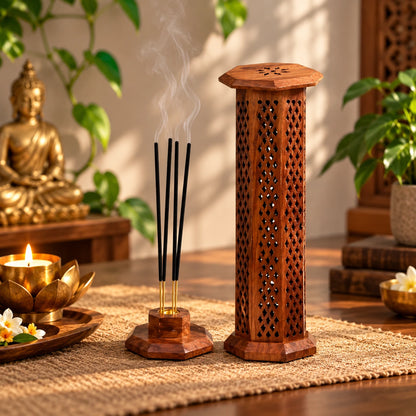 Wooden Tower Incense Holder with Agarbatti Stand