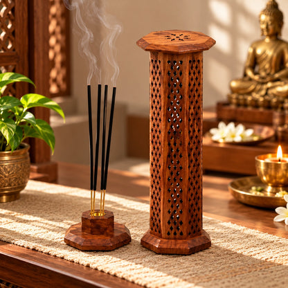 Wooden Tower Incense Holder with Agarbatti Stand