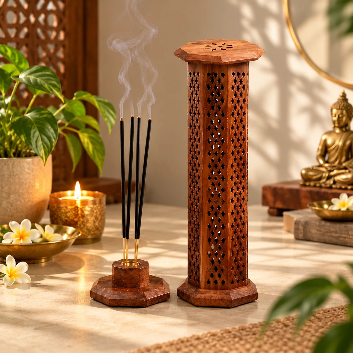 Wooden Tower Incense Holder with Agarbatti Stand