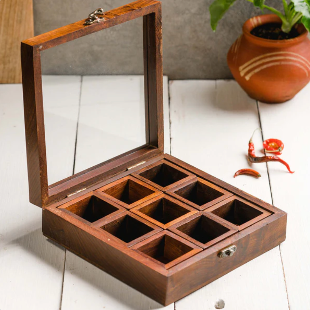 Wooden Masala Box 9 - SET