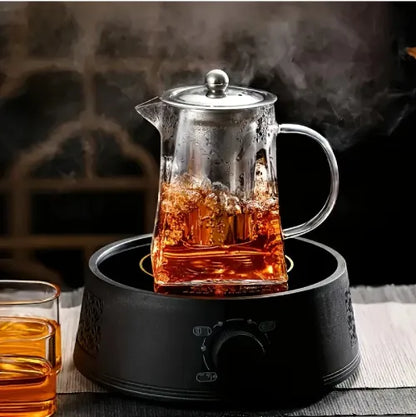 Pyramid-Shaped Borosilicate Glass Teapot with Steel Infuser 750 ML