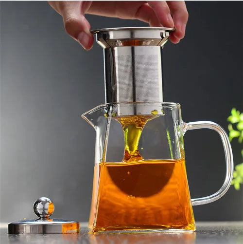Pyramid-Shaped Borosilicate Glass Teapot with Steel Infuser 750 ML