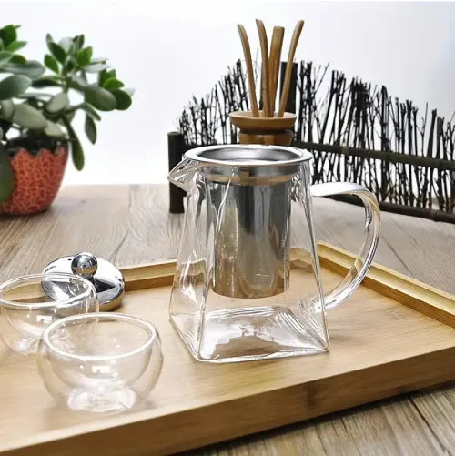 Pyramid-Shaped Borosilicate Glass Teapot with Steel Infuser 750 ML
